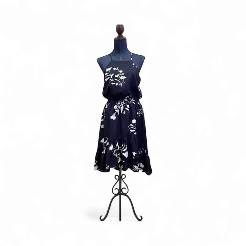 JOIE Deme B Floral Faux Wrap Ruffle Hem Dress Navy Blue White - Retails $398 - Picture 10 of 11
